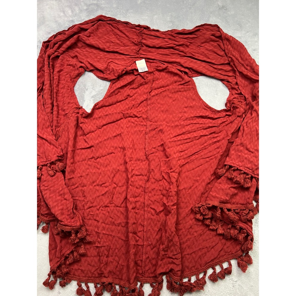 L*Space Red Tassel Fringe Boho Open Front Vest Cover Up XS/S grandmacore